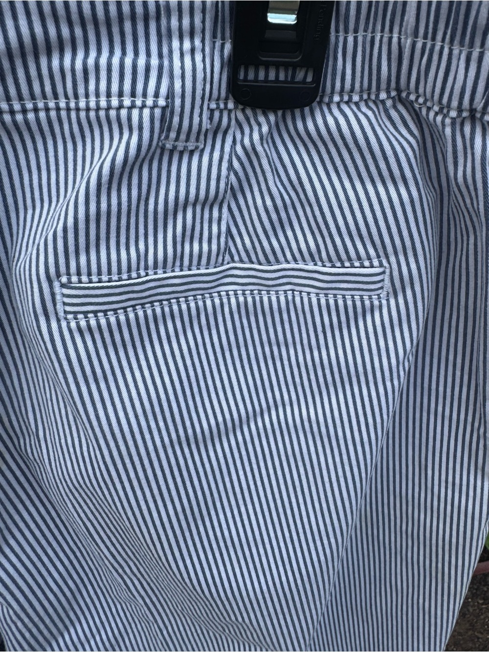 Karen Scott Blue and White Striped Capris with Button Cuffs - Picture 8 of 13